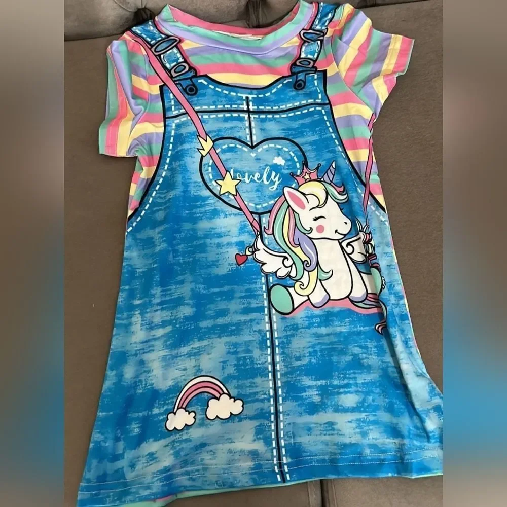 Girl's rainbow Unicorn striped dress